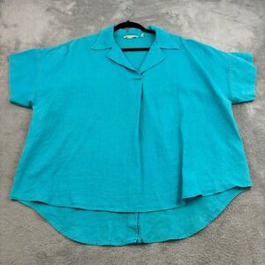 Soft Surroundings Linen Tunic Top Womens 1X Blue Boxy Lagenlook Coastal Beachy